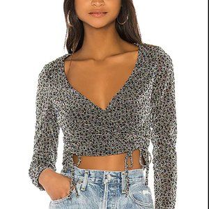 Revolve Superdown Syna Ruched Top in Silver Leopard Small